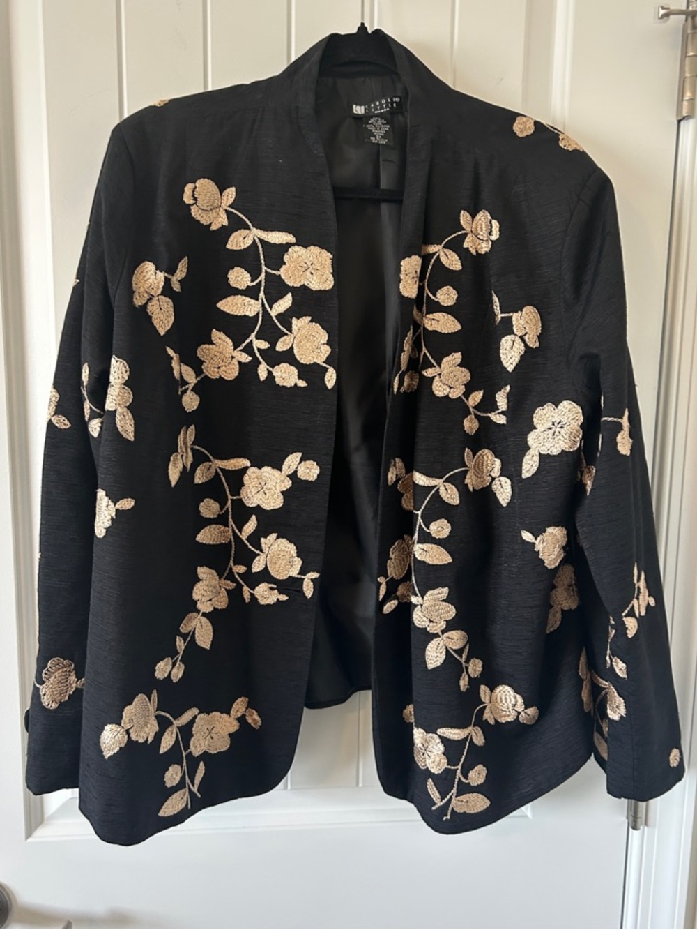 Carole Little Black Jacket with Gold Floral Embroidery